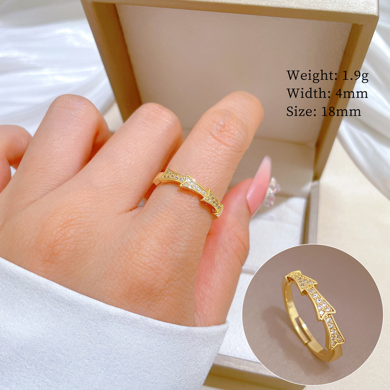 【 Real Gold 】 Bamboo joint zircon full diamond ring with adjustable opening, simple Japanese-style bracelet, couple rings full figure