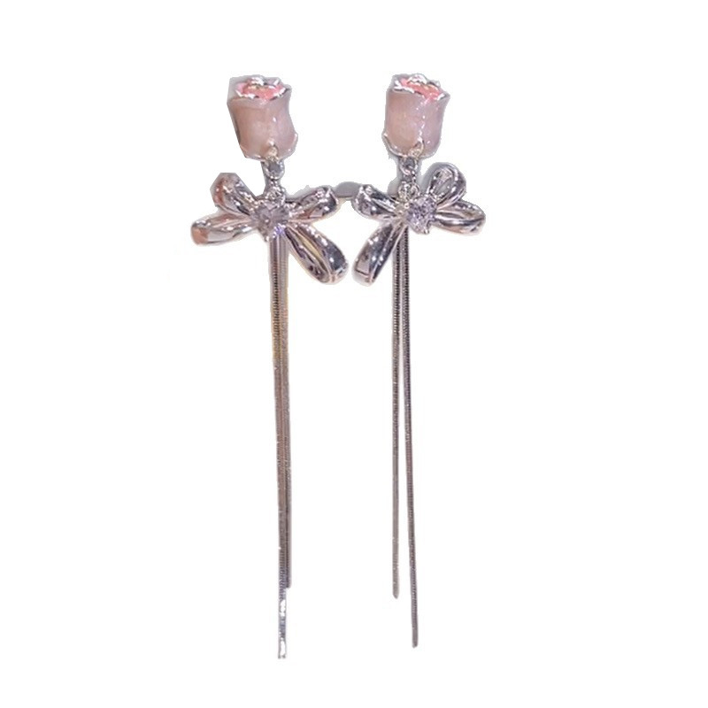 Super fairy-like tulip bow tassel earrings, women's light luxury fashion, high-end and elegant long earrings and earrings wholesale Item Picture