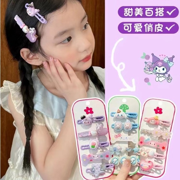 Cute strawberry bear cartoon hair clip, children's Kuromi headwear, baby side bangs clip, heart-shaped little girl hair accessory details Picture