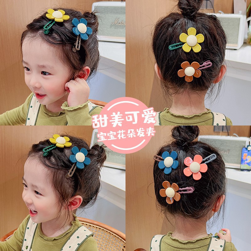 Children's color-blocking large flower hair clips, side broken hair bangs clips, popular girls' hair accessories, girls' hair clips, headwear for autumn Specification drawing