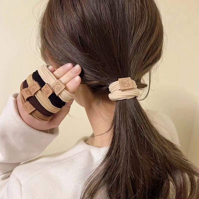 Simple, high-elasticity bear hair tie, elastic band, women's hair tie, durable high ponytail headwear, hair tie and leather cover, 2023 Specification drawing