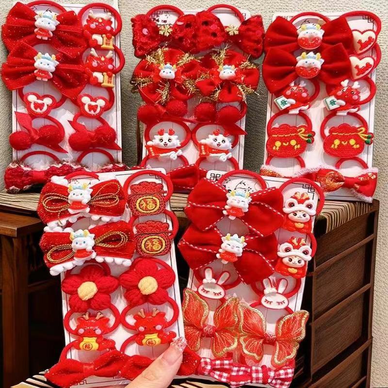 Super cute red children's rubber band, festive Spring Festival hair accessory, New Year's hair tie, no damage to hair, good elasticity, girl baby hair band full figure