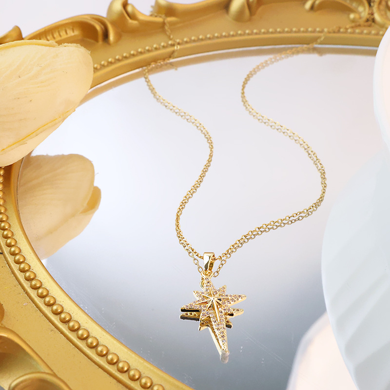 European and American style, zirconia octagonal star pendant titanium steel necklace, women's fashionable and light luxury collarbone chain, high-end accessory Application Scenario