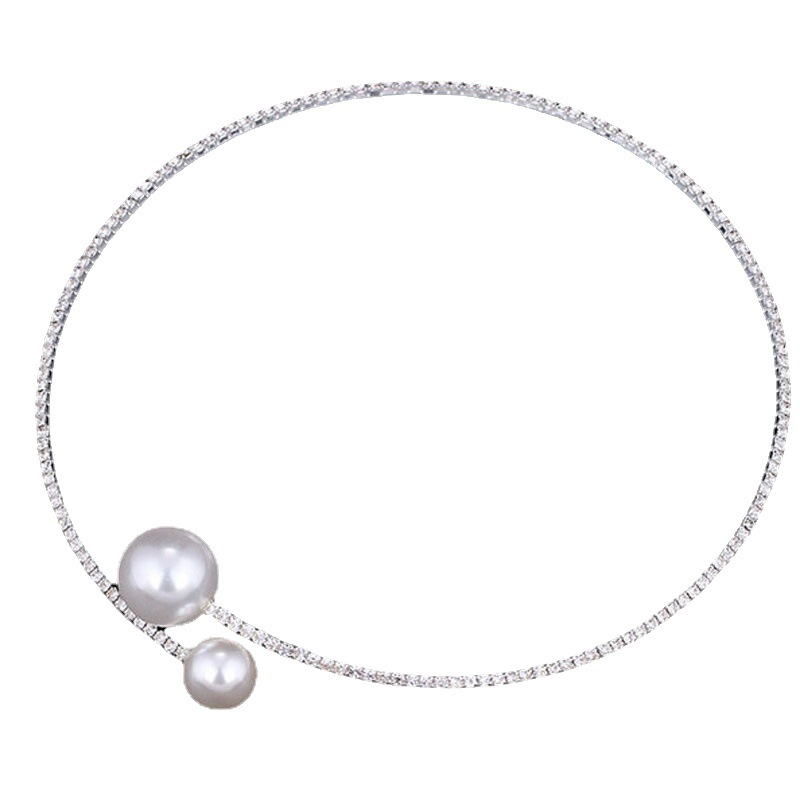 European and American fashionable, shiny rhinestone and pearl necklace, adjustable opening bracelet, bridal set accessory N4868 Item Picture
