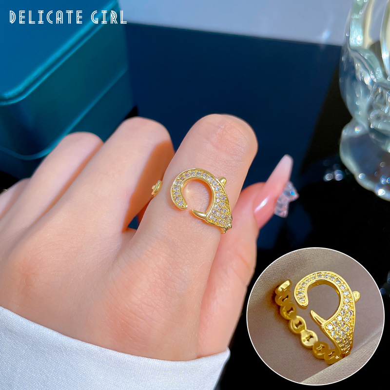 【 Real Gold 】 Personalized micro-set ring for women, adjustable opening ring accessory, the same style of Douyin as the popular online accessory full figure