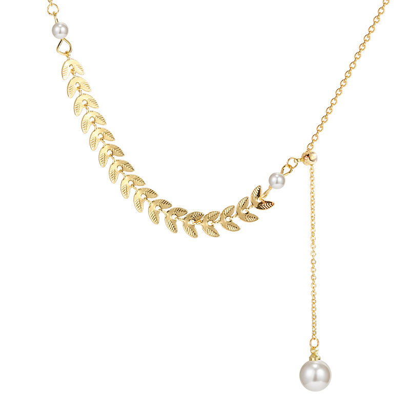 Japanese and Korean style wheat ear pearl necklace, ins fashion, retro, versatile, light luxury collarbone chain, personalized and trendy pendant accessory Item Picture