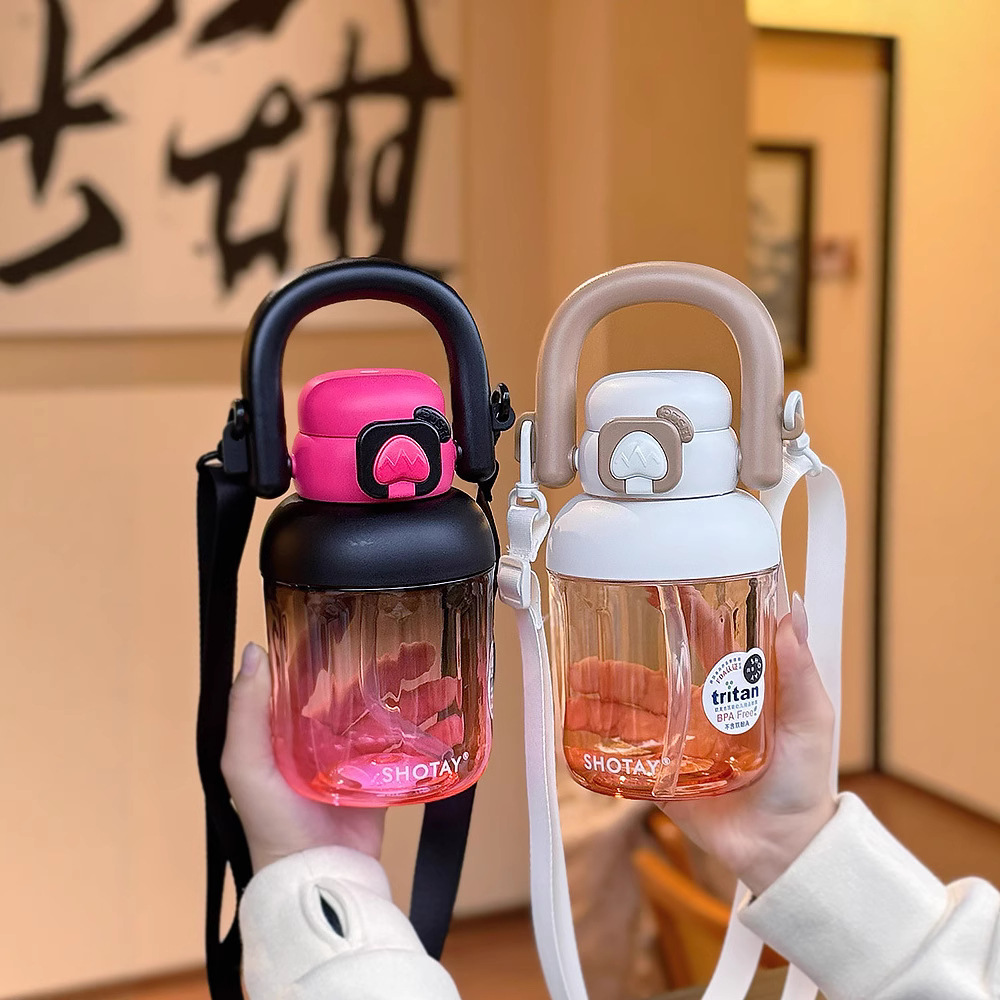 Simple tritan water cup with gradient color, high appearance level, sports outdoor straw cup, portable and hand-held, double drinking cup for girls Specification drawing