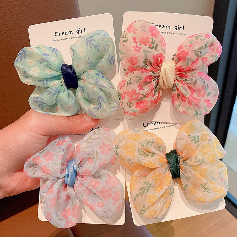 Children's bow hair clips, cute netted hair clips for little girls, summer forest-style fairy-like hair clips for girls details Picture