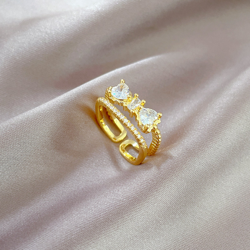 【 Real Gold 】 Double-layer zircon ring with adjustable opening, simple Japanese-style jewelry, couple rings Specification drawing
