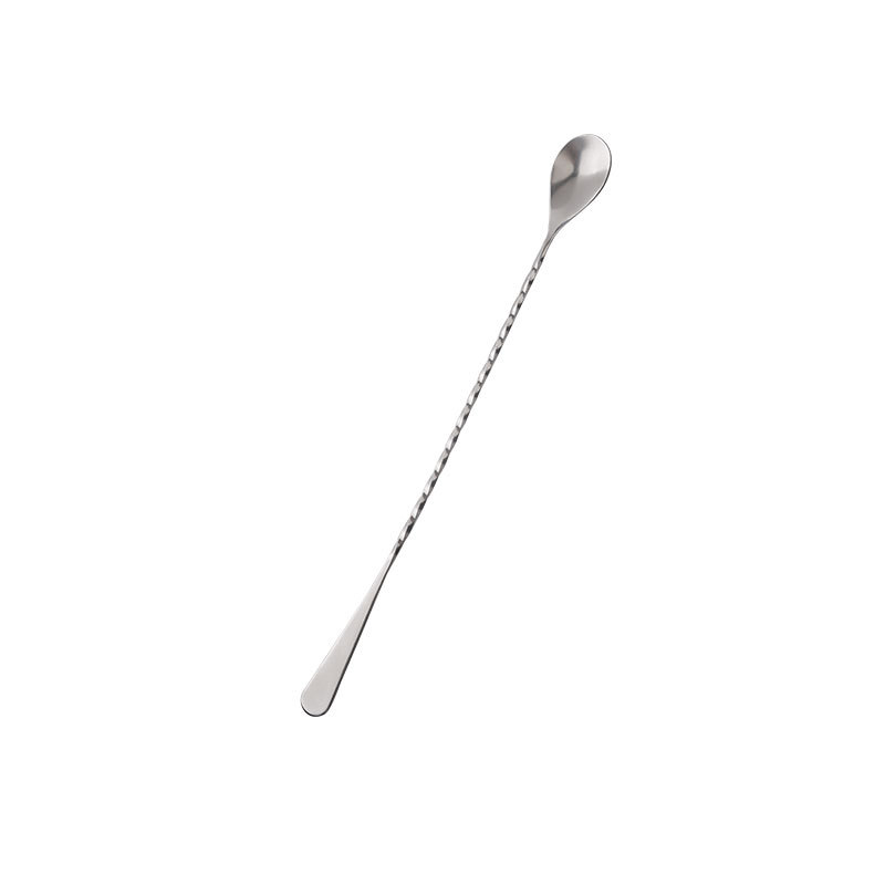 304 Long-handled flat-tail bar spoon, stainless steel threaded cocktail bar, bar cocktail mixing tool, cocktail mixing and stirring rod Item Picture