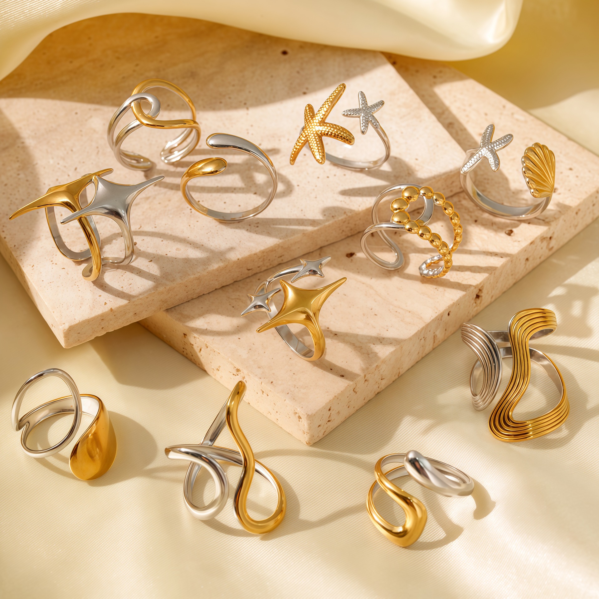 European and American color-matched titanium steel rings, light luxury and high-end jewelry that won't fade. Stainless steel rings, cross-border stock available details Picture