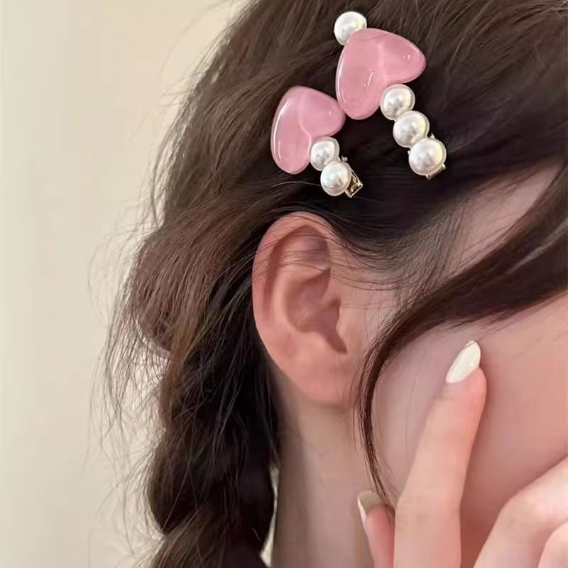 Sweet pearl heart-shaped hair clips, forehead fringe clips, girlish princess hair clips, cute duckbill clips, hair accessories details Picture