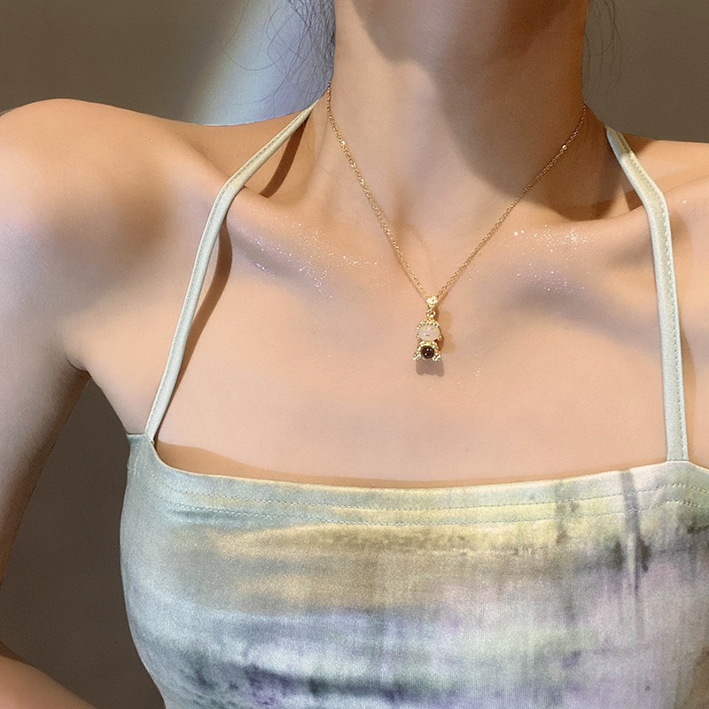 Internet-famous fashionable Chinese-style cute Buddha pendant, titanium steel necklace, women's Instagram trendy light luxury, versatile collarbone chain projection accessory details Picture