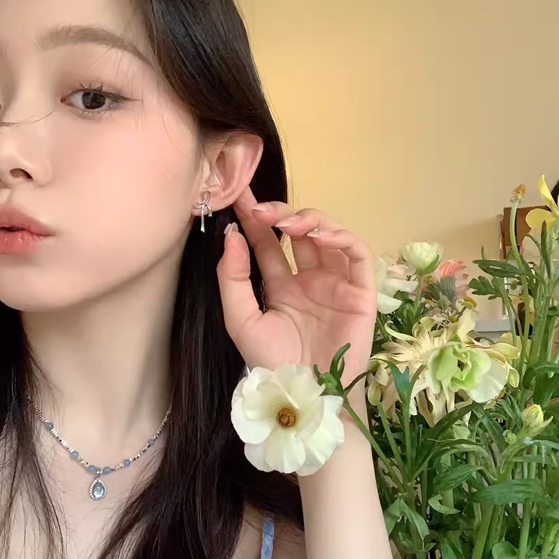 S925 Silver needle line bow earrings, a high-end, light luxury earpiece for women, a small bestseller, simple and elegant stud earrings Application Scenario