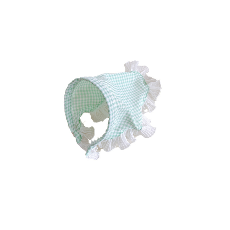 French blue checkered lace triangular headband for women, country-style hair band, high-end feel, seaside atmosphere Item Picture