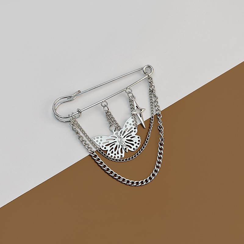 Korean version new cold style metal brooch and pin, chain multi-layer tassel three-dimensional smiling face butterfly sun accessory for women Specification drawing