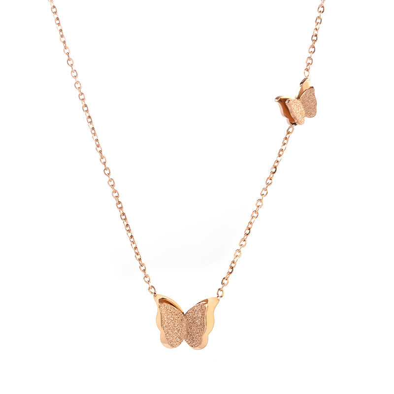 Titanium steel non-fading three-dimensional double-layer frosted butterfly necklace, fashionable and versatile for women, popular collarbone chain, light luxury accessory Item Picture