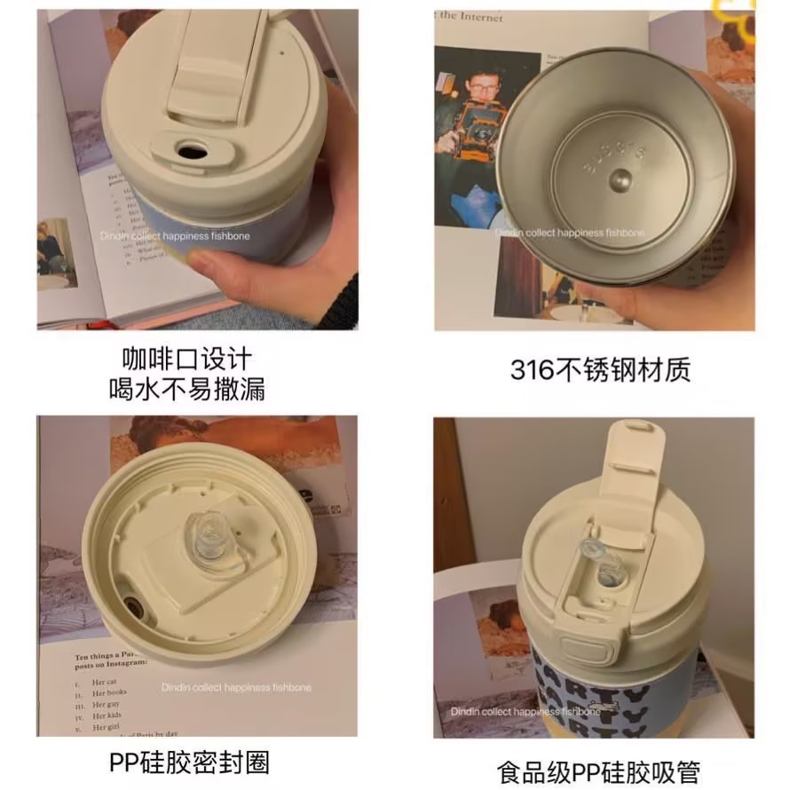 Cute little dog bouncing, thermos cup, water cup, cartoon and cute, portable silicone straw cup for girls, high appearance level coffee cup details Picture
