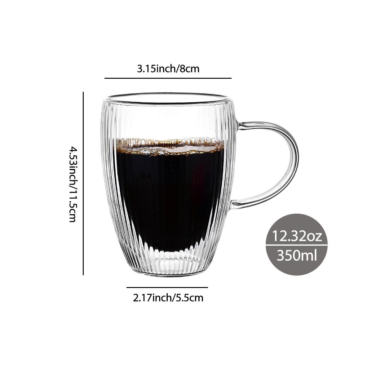 High borosilicate glass cups, household heat-insulating breakfast milk coffee cups, vertical pattern high-temperature resistant double-layer glass cups details Picture