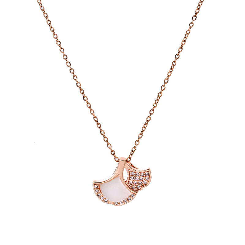 Titanium steel ginkgo leaf necklace, women's cat's eye stone pendant, Instagram niche design sense, fortunate to be a popular online celebrity accessory Item Picture