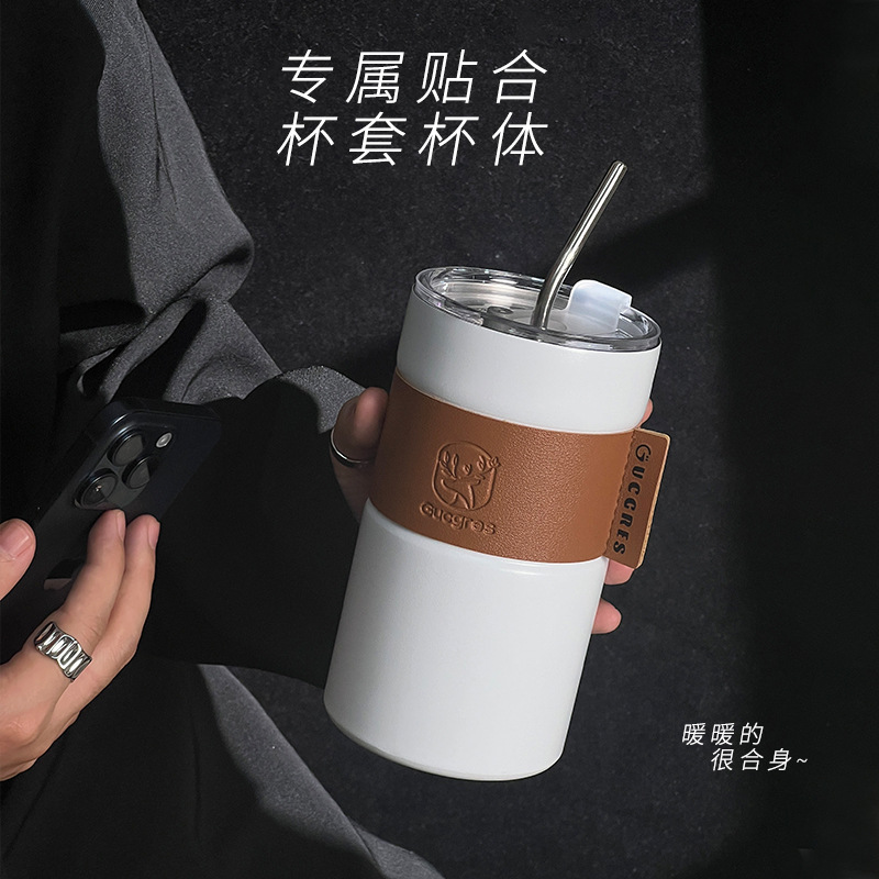 Cross-border large-capacity double-layer stainless steel cup, creative straw insulated cup, student water cup, portable coffee cup with high appearance level Application Scenario