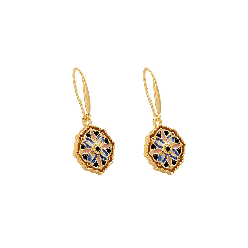 Monet Garden French retro glazed flower ear hook women's high-end earrings, elegant and atmospheric earrings and earrings Item Picture