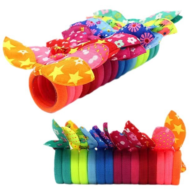 Wholesale of Korean-style fashionable hair bands, children's cute rabbit ear hair accessories, hair bands, polka dot striped floral fabric hair ties Item Picture