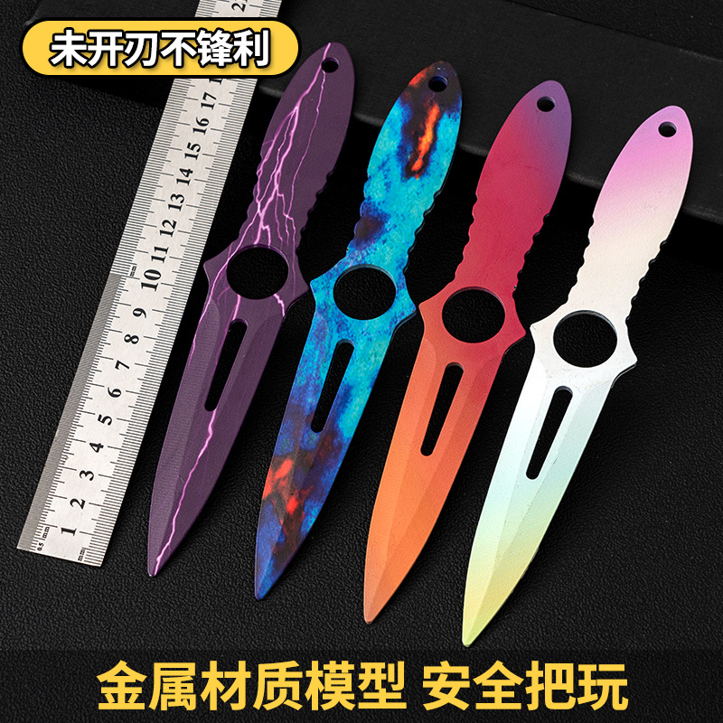 Factory direct sales of CSGO Skull Knife stainless steel metal training and viewing knife portable model, hands-off knife without cutting edge details Picture