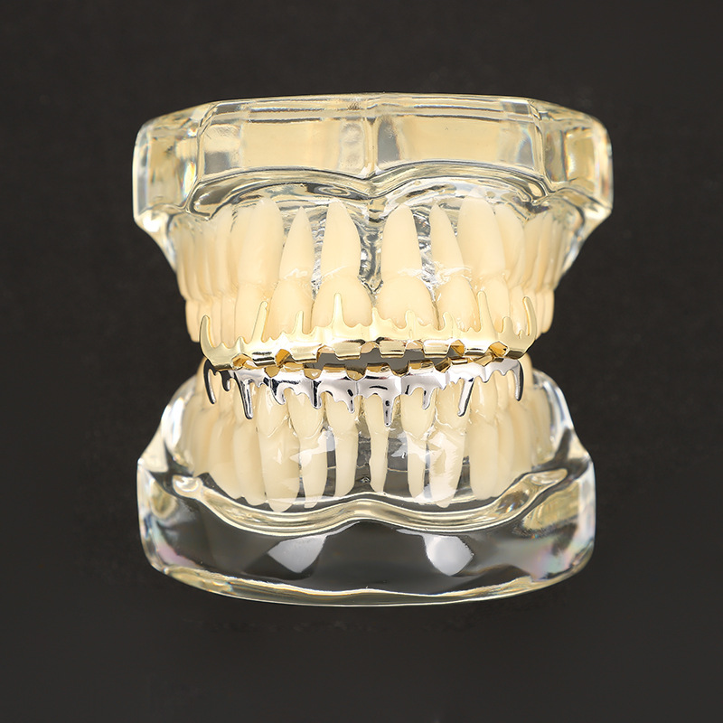 Cross-border new bestseller hip-hop teeth grills Thin Flame Eight-tooth European and American fashion trend personality full figure