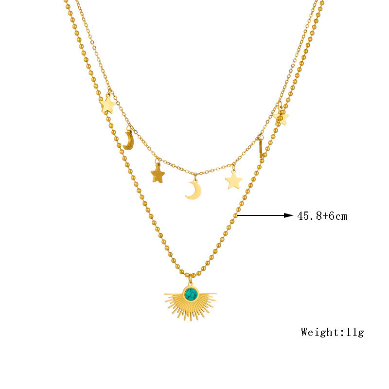 European and American fashion retro sun, star and moon pendant collarbone chain, gold-plated titanium steel double-layer stacked necklace Application Scenario