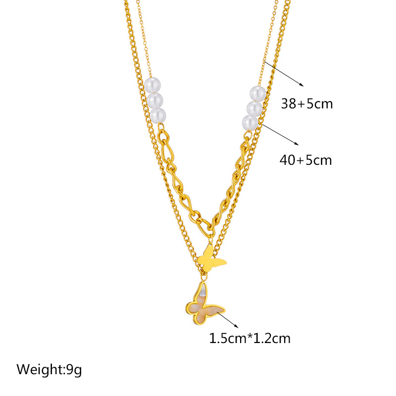 A new, fashionable, retro and niche design from Europe and America. Double-layer irregular chain beaded butterfly pendant titanium steel necklace Application Scenario