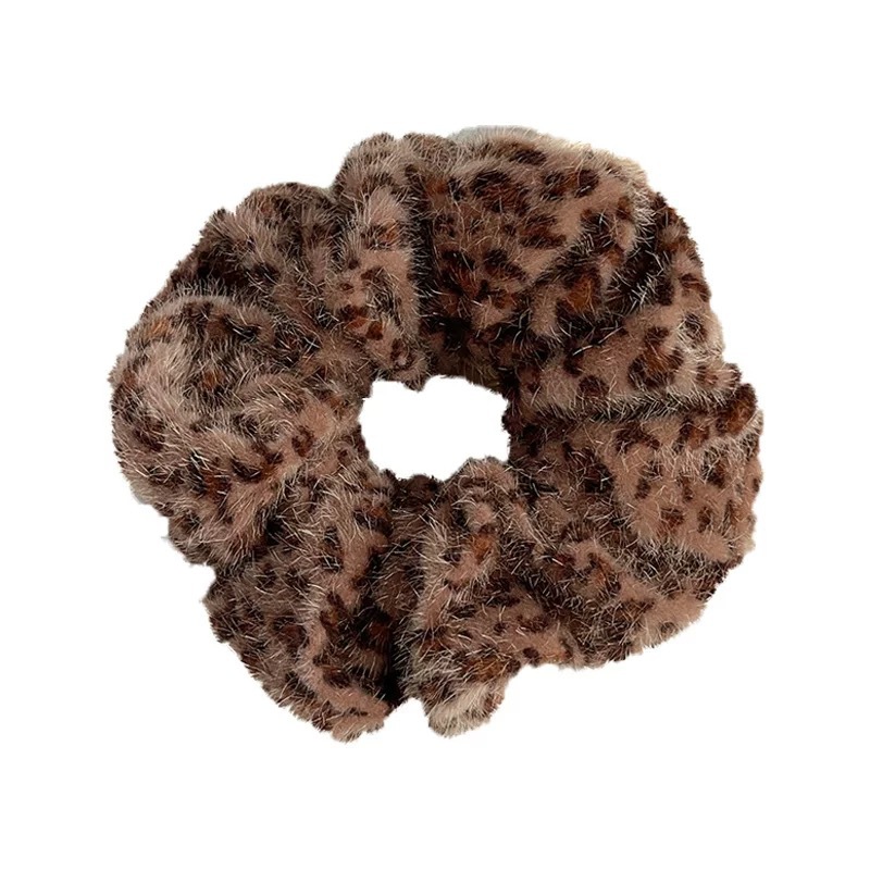 The 2024 new style of the popular mink fur leopard print large intestine hair band for women, with a high-end look and a leather band for women's hair tie and headwear Item Picture
