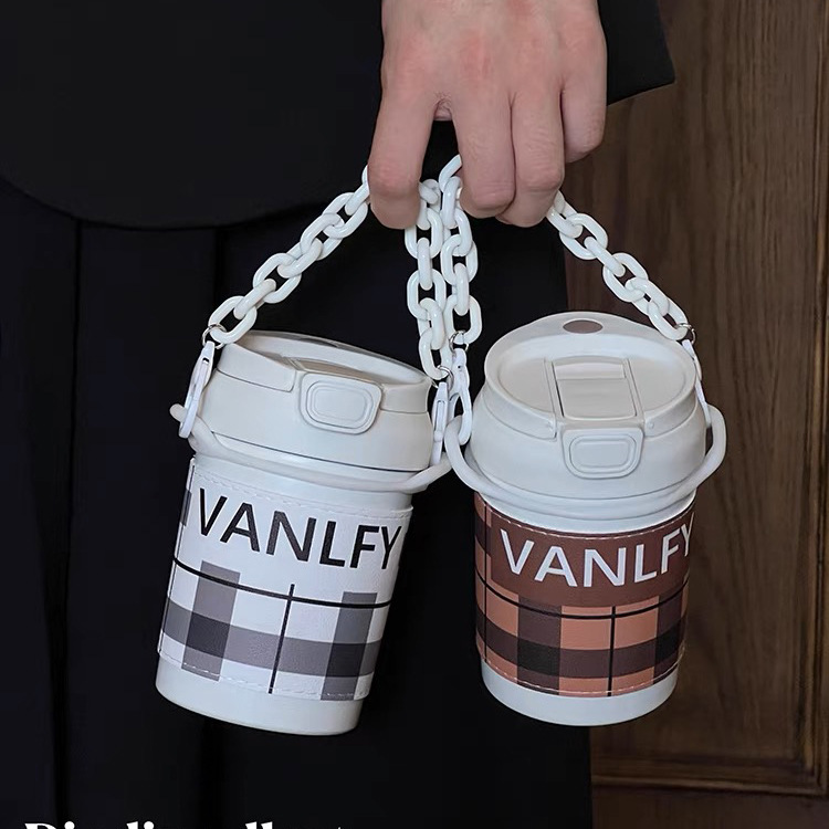 Double-spout portable straw coffee cup, portable takeout, heat and cold dual-purpose water cup, high appearance level cup for girls details Picture