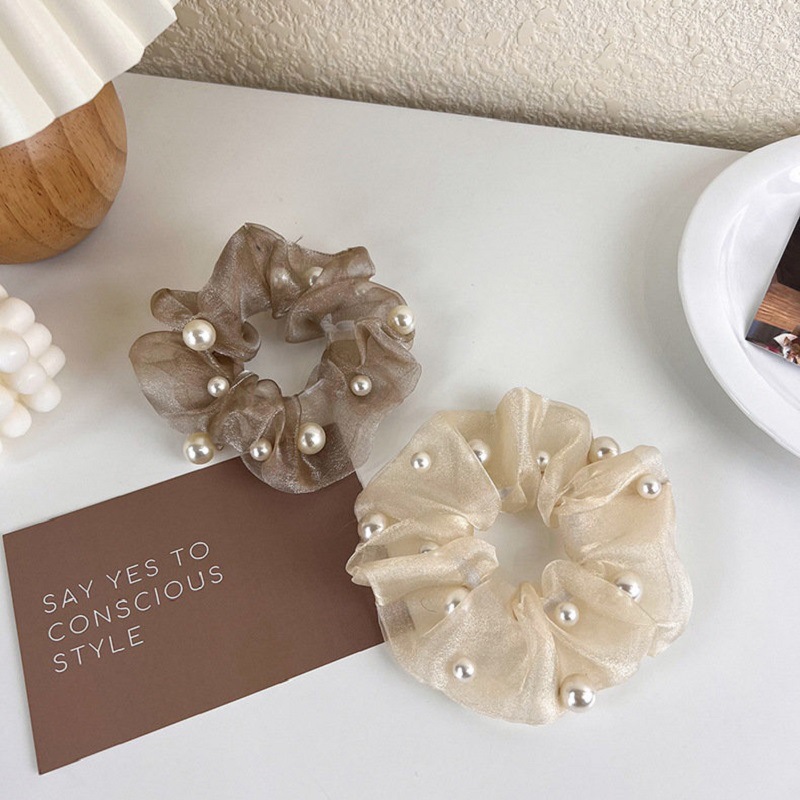 Organza pearl hair band, large intestine band, simple and elegant, retro ins style hair tie, Korean fat intestine hair tie, hair accessory, fairy Specification drawing