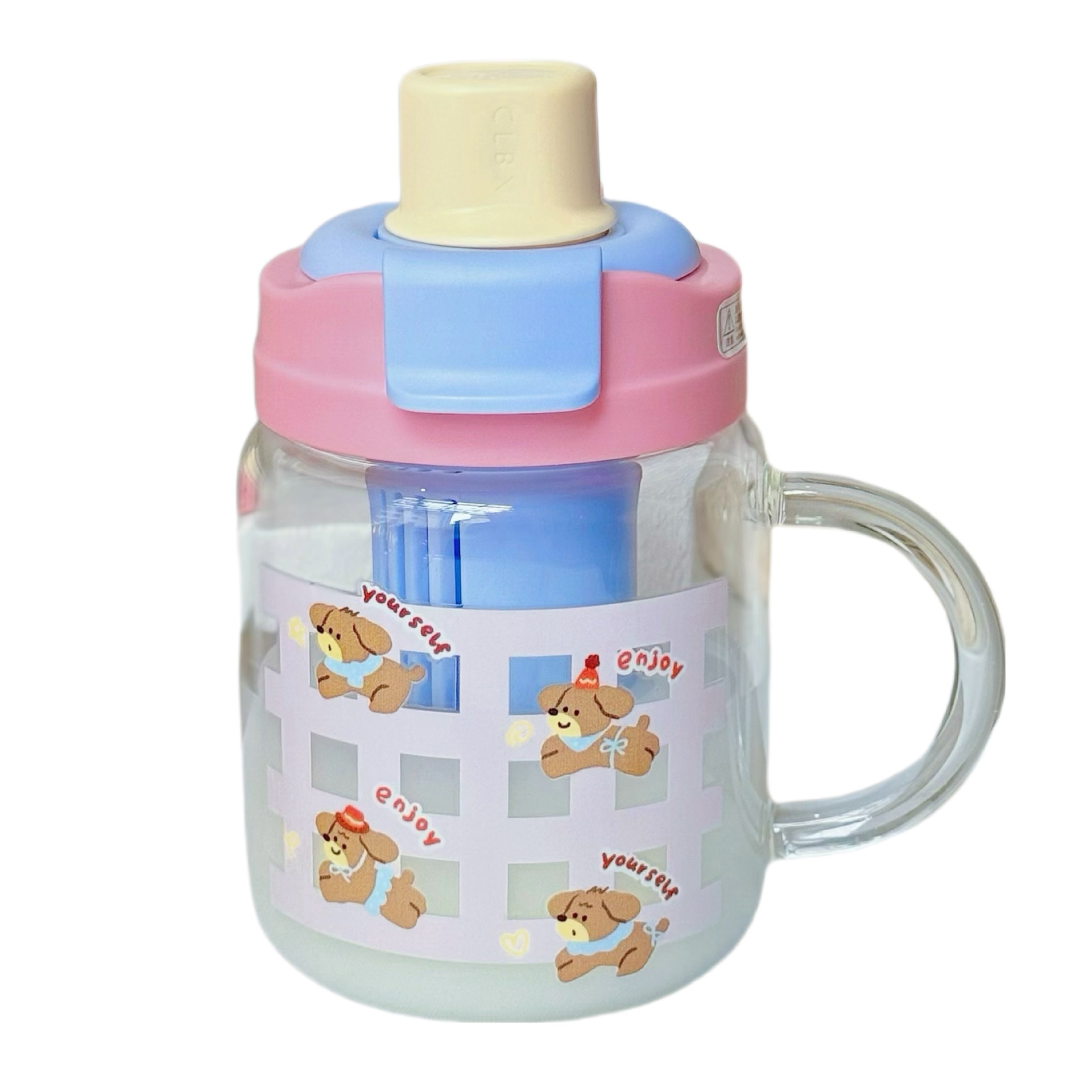 Cartoon and cute double drinking cups with handles, high appearance level glass cups for girls to make tea, with filters, high-temperature resistant cups Item Picture