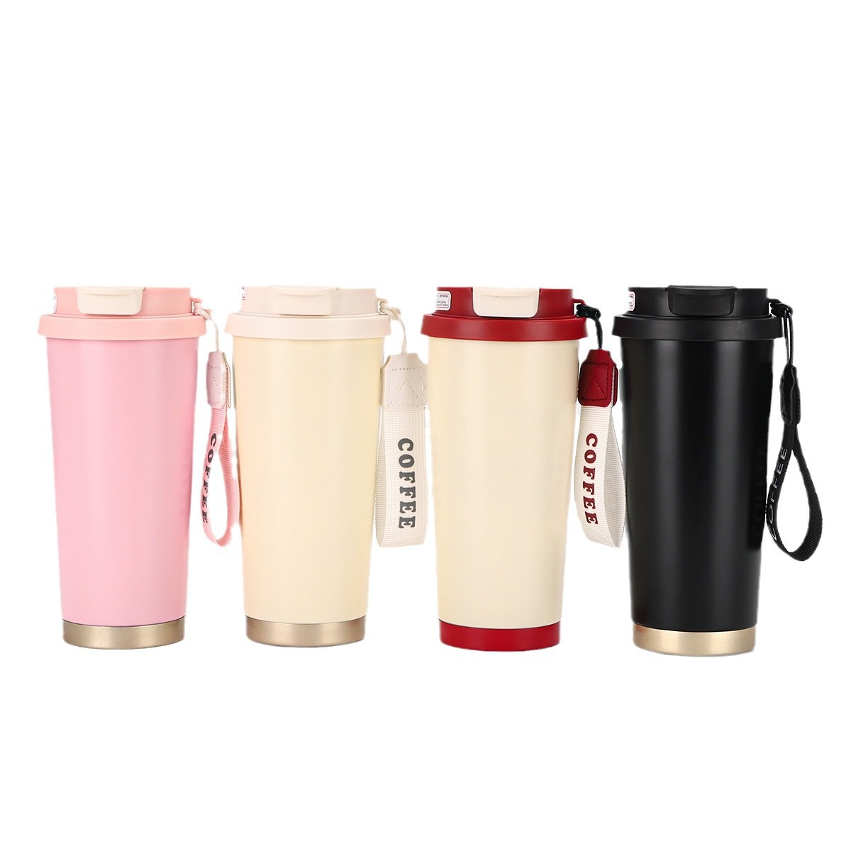 New high-appeartion-level double-layer vacuum stainless steel insulated cup, Lily of the valley coffee cup, outdoor portable and portable double-drinking cup Item Picture