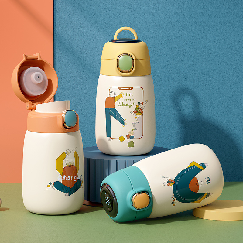 Creative smart temperature-showing Internet celebrity cartoon cute high appearance level large-bellied cup large capacity portable children's insulated water cup details Picture