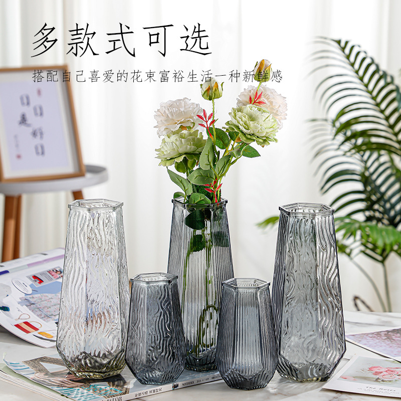 Nordic light luxury vase, transparent glass living room decoration, flower arrangement, household dry vase, simple ins style decorative vase details Picture