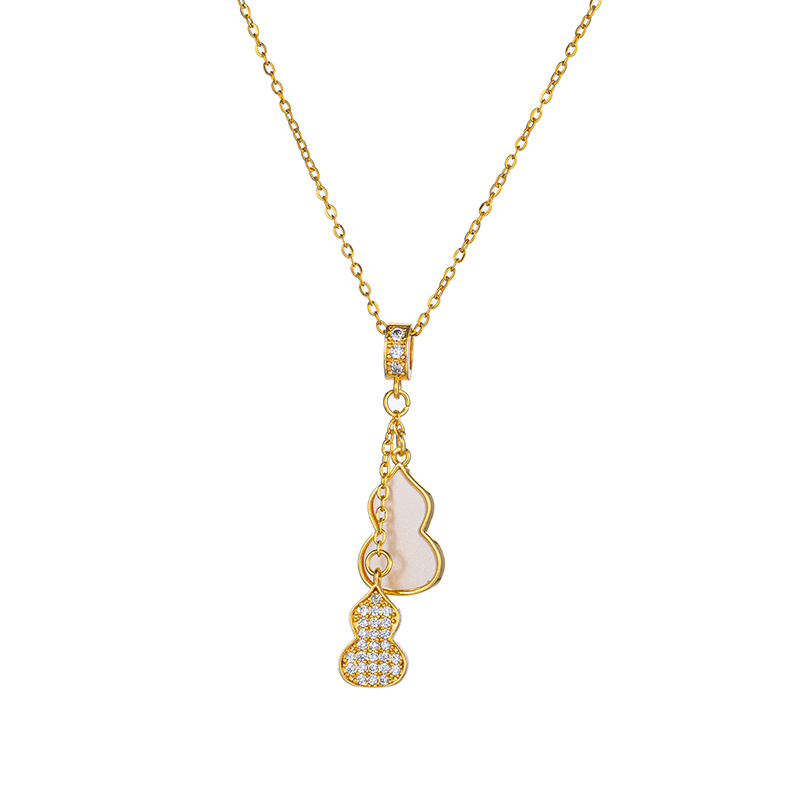 Fashionable and niche full-diamond tassel gourd titanium steel necklace for women, new versatile and popular collarbone chain, light luxury accessories wholesale Item Picture