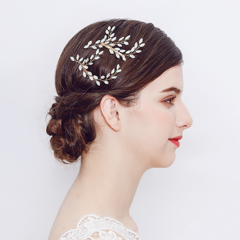 New European and American bridal accessories, water diamond hair comb, wedding headwear, golden pair comb, versatile wedding updo, hand-inserted comb full figure