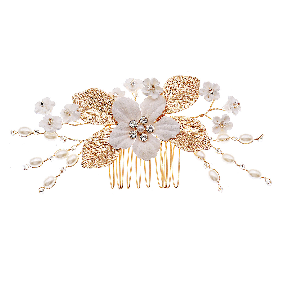 European and American cross-border bride headwear, hair bun, hair comb, wedding party, wedding dress, photo shoot, hair accessory, white soft clay flower hair comb Item Picture
