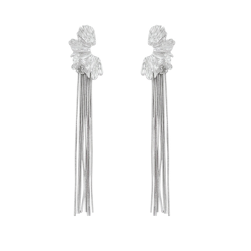 Korean-style silver high-end tassel earrings for women, light luxury and niche petal stud earrings, versatile and elegant long earrings and earrings Item Picture