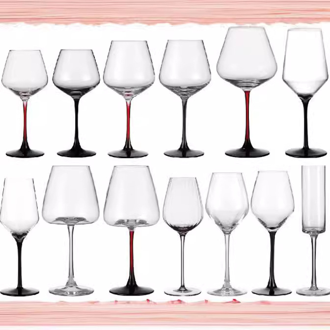 Green apple vintage black and red bow tie Burgundy wine glass, big-bellied household wine, red stem tall glass Specification drawing