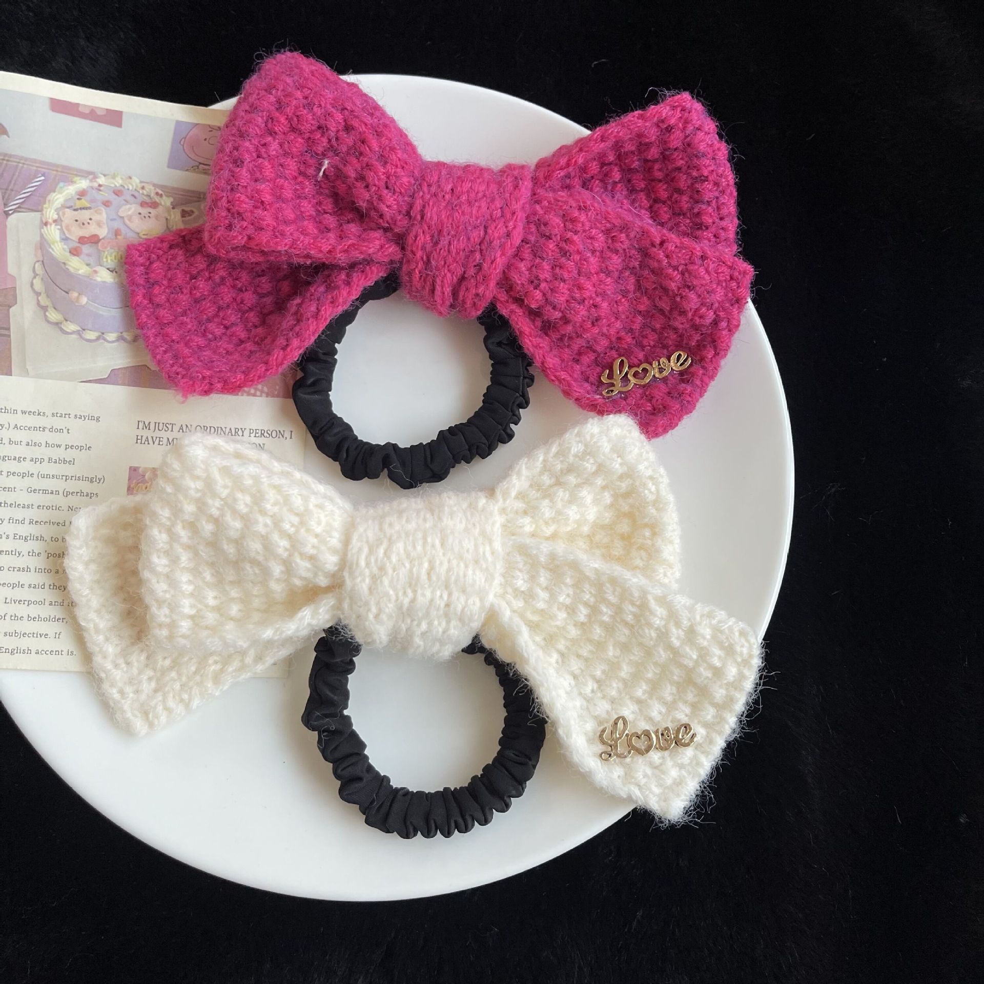 Early autumn new pearl wool bow hair tie, sweet girl's large intestine hair band, hair tie, hair band, hair accessory full figure