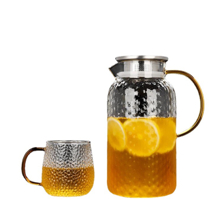 Hammer-patterned large-capacity cold water kettle, heat-resistant glass cold water kettle, juice kettle, household cold boiled water kettle Item Picture