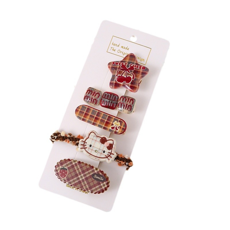 Children's duckbill clips, Korean style sweet and cute hair clips, bow check bangs clips, headwear, broken hair side hair clips Item Picture