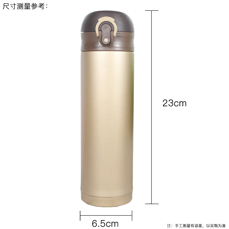 Portable stainless steel thermos cups for men and women, simple and bouncy lid water cups and bottles for students, large capacity 500ml business cups Item Picture