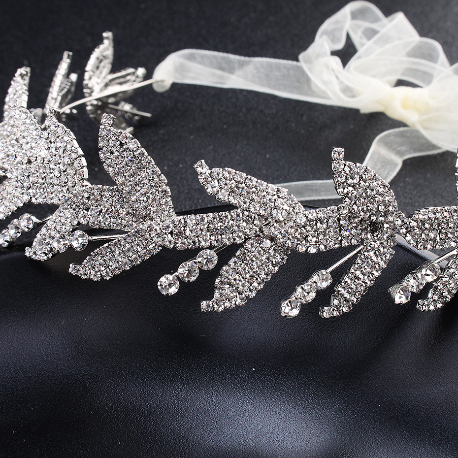 New high-end bride headwear from Europe and America, luxurious rhinestone leaf bride hairband, women's banquet wedding dress and evening gown hair accessories Specification drawing