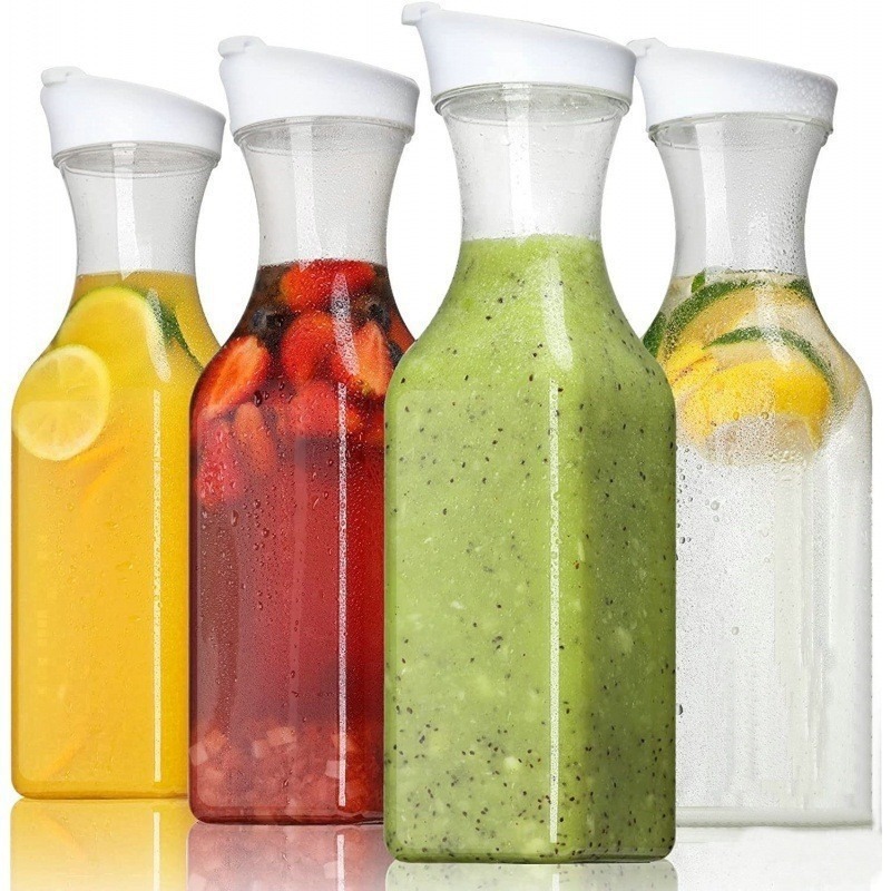 Acrylic square juice pot, PC plastic transparent flip-top beverage milk bottle, coffee milk tea bottle, cold water bottle 1.5L details Picture