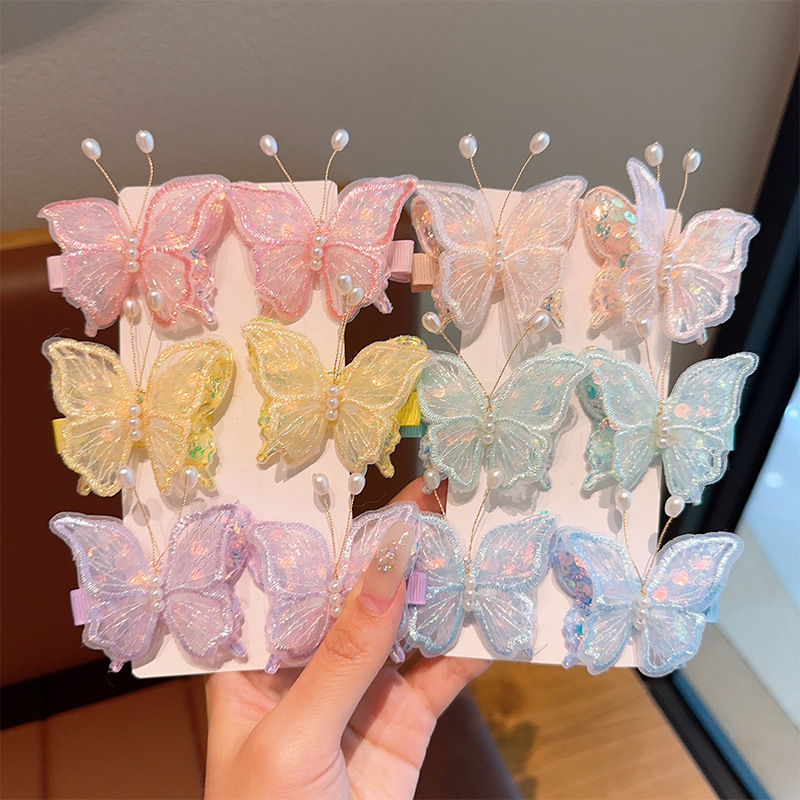 Super fairy butterfly hair clips, children's embroidered ancient-style Hanfu headwear, hair clips, cute little girl side bangs hair clips full figure